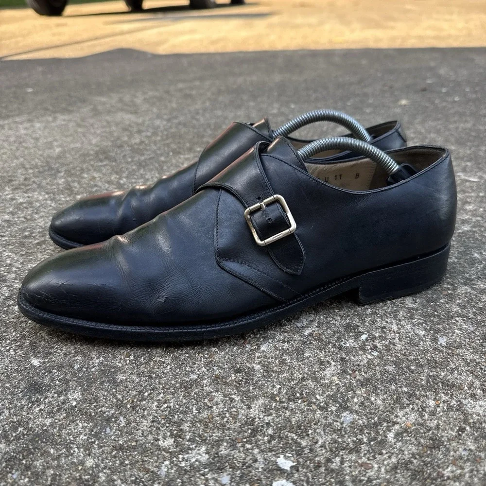 Ferragamo Lavorazione Italy Made mens shoes Monk Strips Black Size 11 B (Narrow)